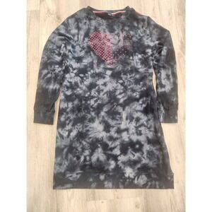 Tommy Hilfiger Blue Tie Dye‎ Sweatshirt Dress Sz M Red Heart Side Stripe Sporty